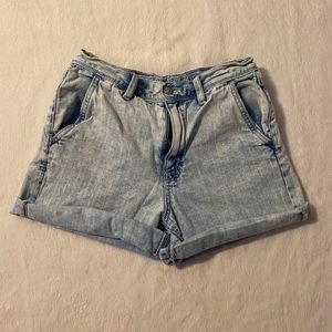 AE High Rise Stone Wash Denim Mom Shorts